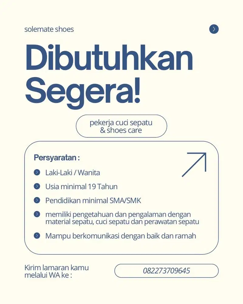 dicari pekerja cuci sepatu dan shoes care