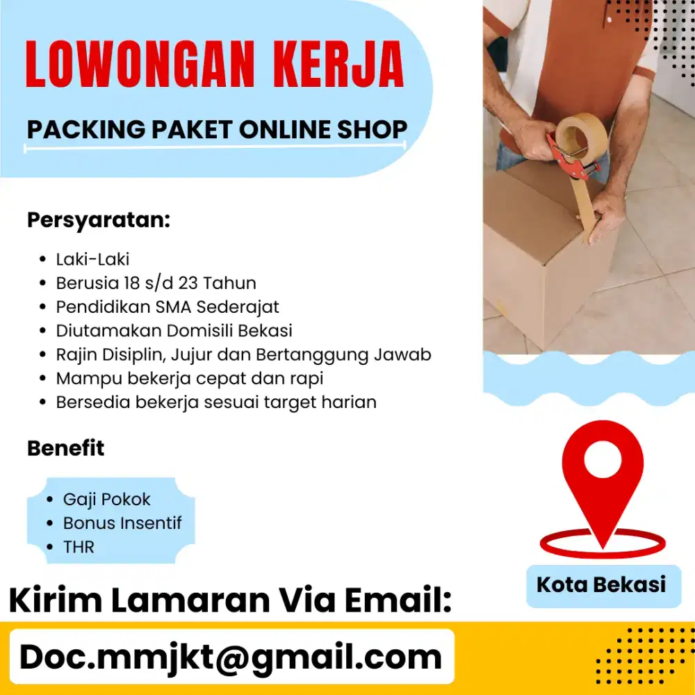 LOWONGAN KERJA PACKING PAKET ONLINE SHOP LAKI-LAKI – BEKASI
