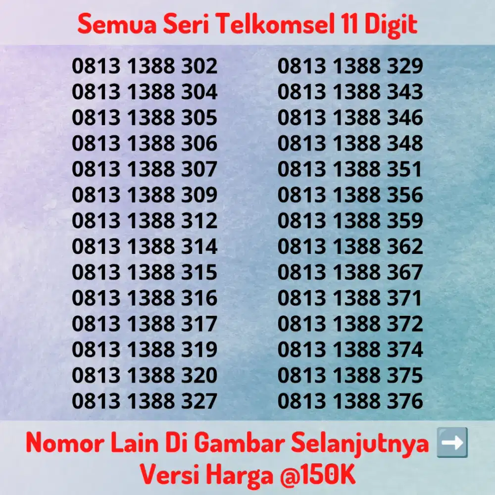 Nomor Cantik Telkomsel 11 Digit @150K Murah Kartu Perdana 11 Angka