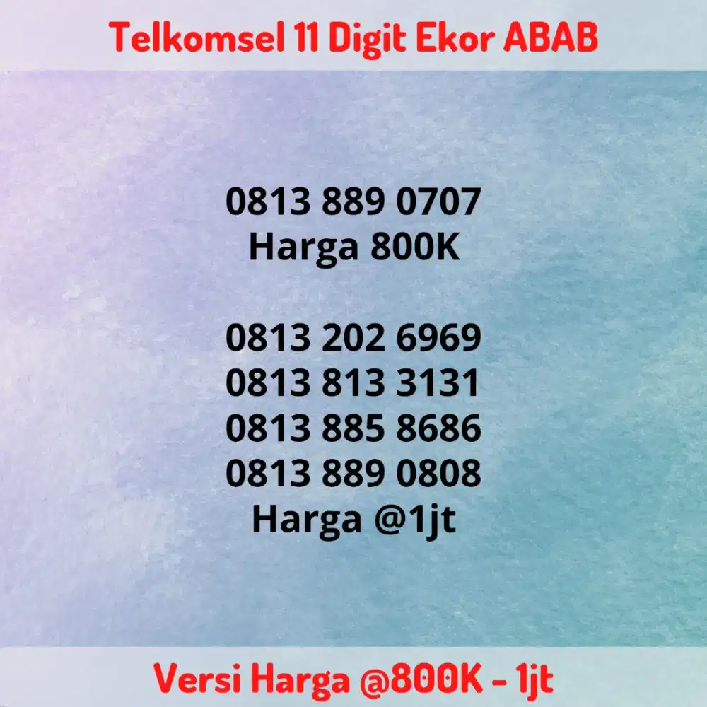 Nomor Cantik Telkomsel 11 Digit Seri Ekor ABAB Kartu Perdana 11 Angka