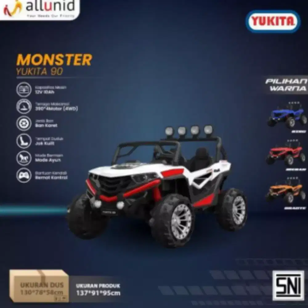 Mainan mobil aki yukita 90 jeep seri monster