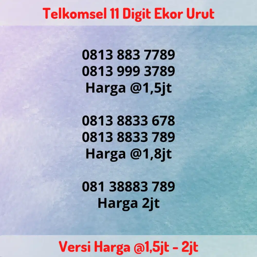 Nomor Cantik Telkomsel 11 Digit Seri Ujung 678 / 789 Belakang Hokky