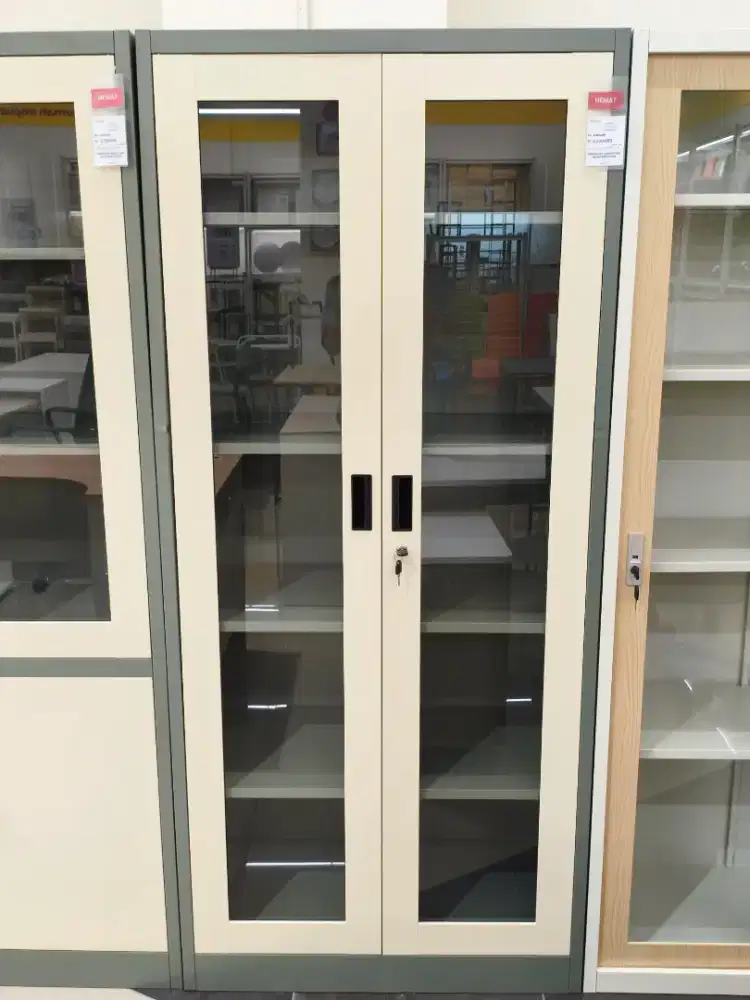 Selma Simon Lemari Arsip Kantor Metal – Pintu Kaca Hijau/Putih