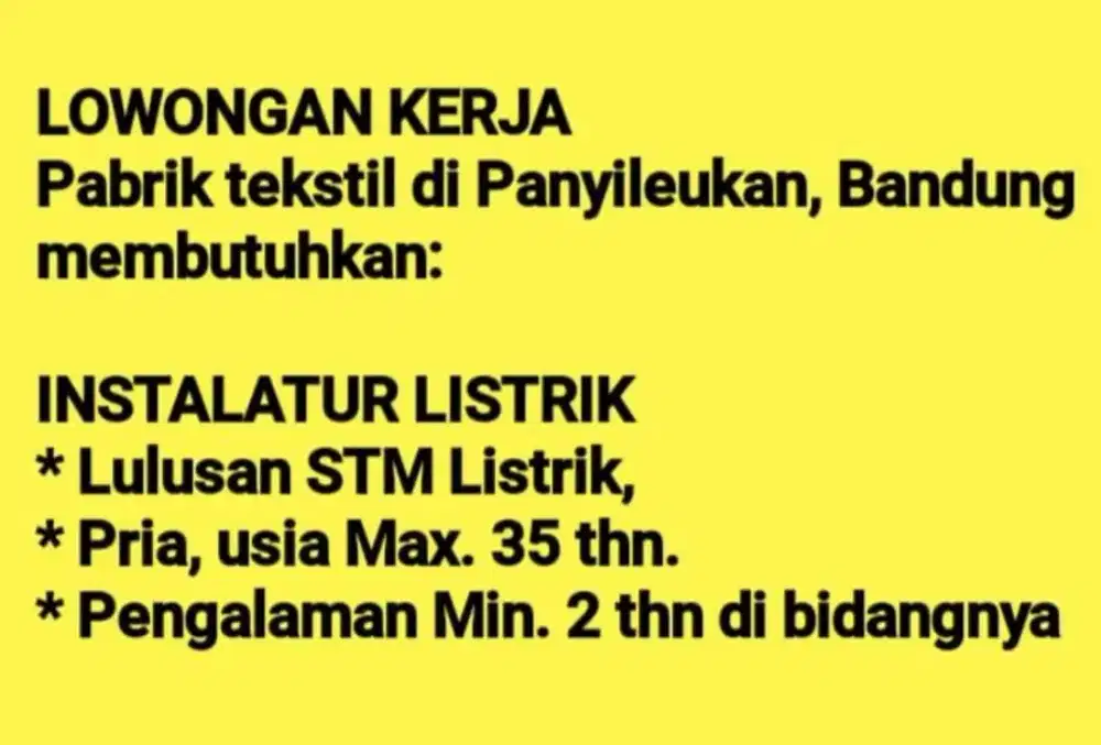 dicari Instalatur LISTRIK