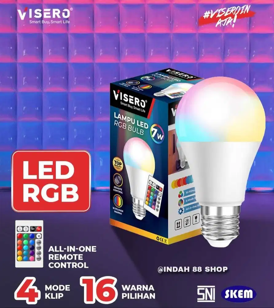 Bola Lampu LED RGB Visero / Bohlam Warna LED + Remote