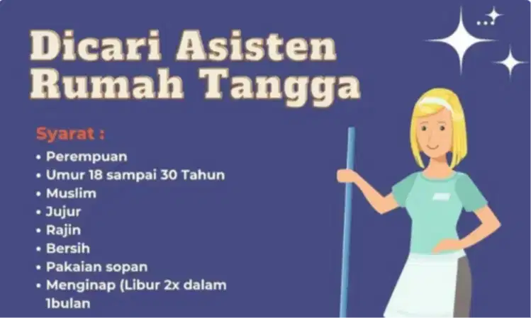 Lowongan Kerja / Loker - Assisten Rumah Tangga / Pembantu Rumah Tangga