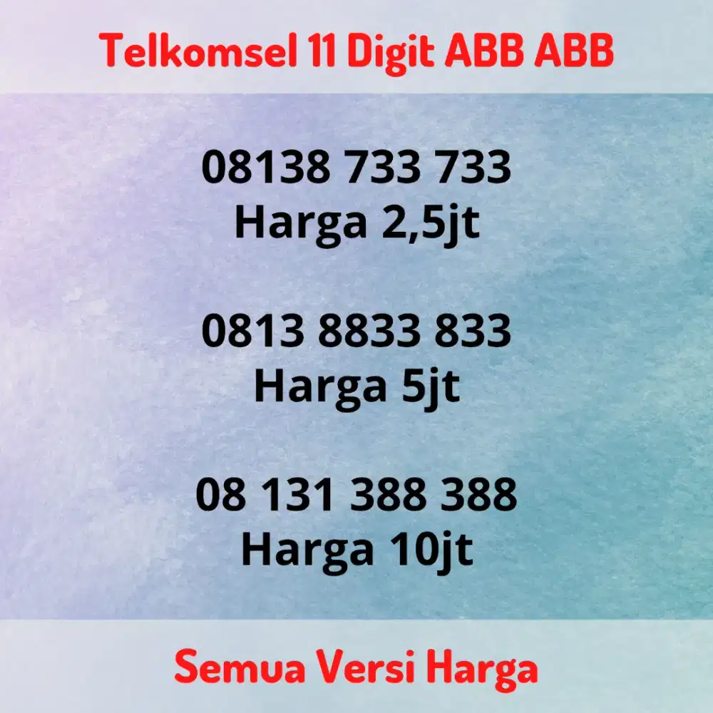 Nomor Cantik Telkomsel 11 Digit Double ABB / 833833 / 388388 / 733733