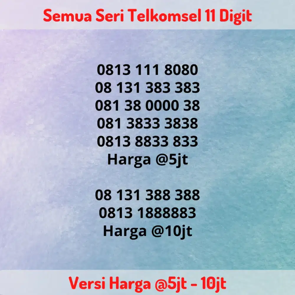 Nomor Cantik Super Telkomsel 11 Digit Panca 8 Banyak Angka 3 & 8 Hokky