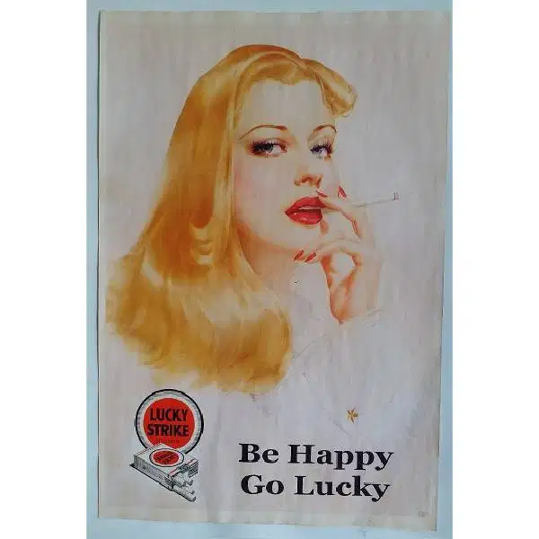 Iklan kertas LUCKY STRIKE CIGARETTES BE HAPPY GO LUCKY kolonial Beland