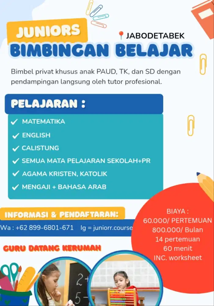 Jasa Guru Les Privat Anak TK, SD,SMP,SMA