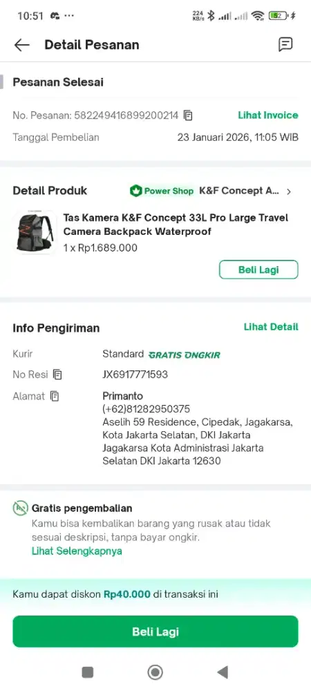 tas kamera K&F 33L  blm di buka dari box