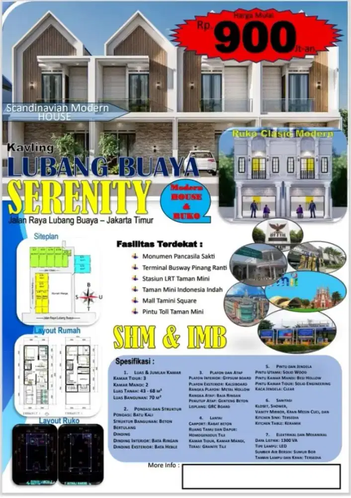 Dijual Murah Rumah 2 Lantai Strategis SHM Nego @ Lubang Buaya Serenity