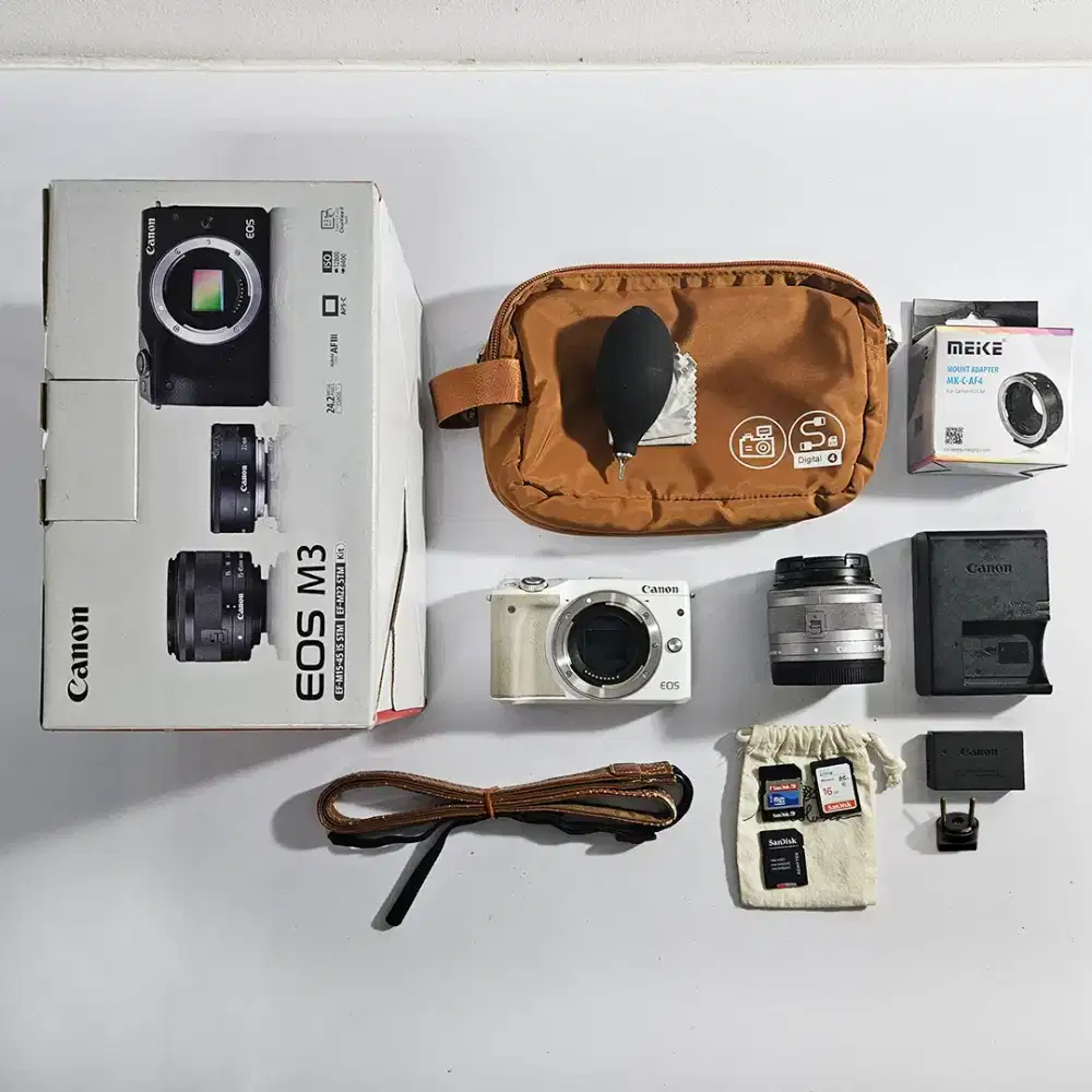 Canon EOS M3 White Edition | Fullset Bundle + Meike Adapter
