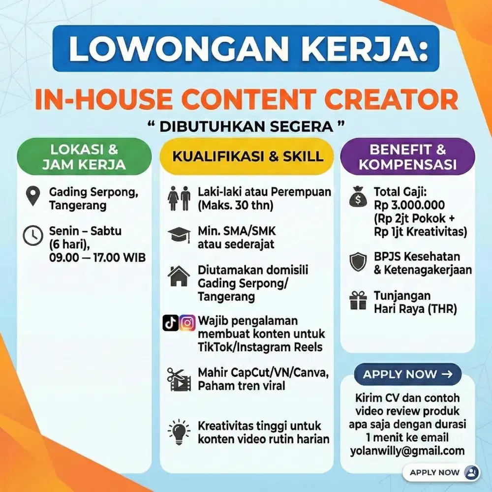 LOKER Lowongan Kerja Content Creator / Short Video Creator