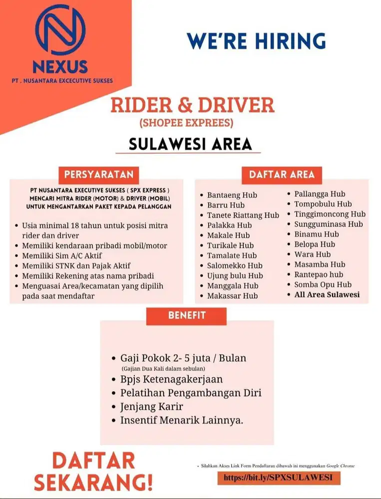 LOWONGAN KERJA KURIR ALL AREA SULAWESI