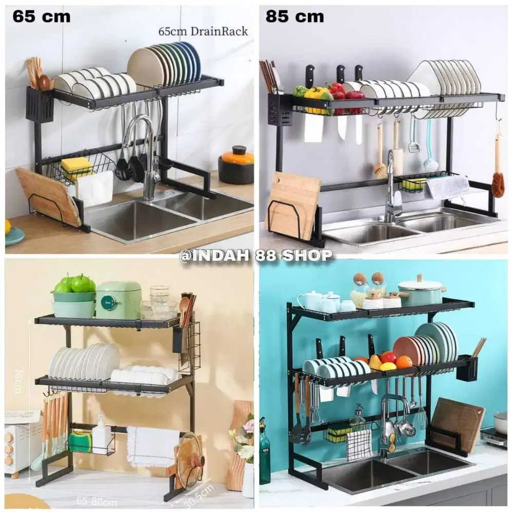 Rak Piring Atas Wastafel Stainless Hitam / Rak Dapur Cuci Piring