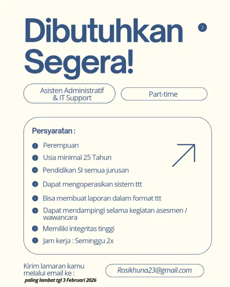 Dicari Part-time Asisten Administratif dan IT Support