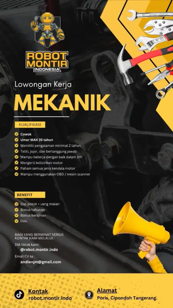 Di butuhkan mekanik bengkel motor
