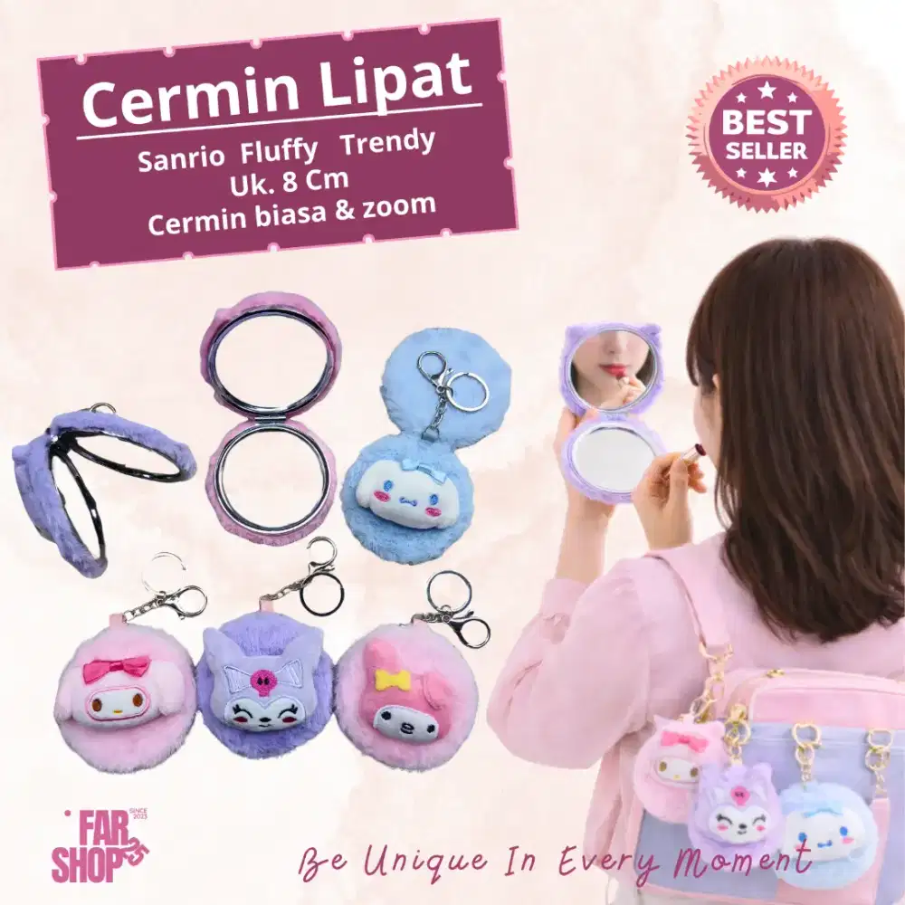 Gantugan Cermin Kecil Lipat Biasa & Zoom Karakter Sanrio Murah 8 Cm