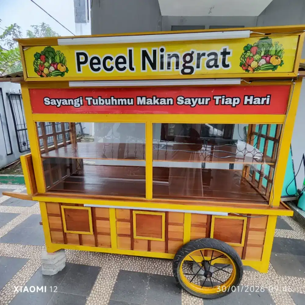 Gerobak Jualan Usaha Full Kayu Jati + Kaca