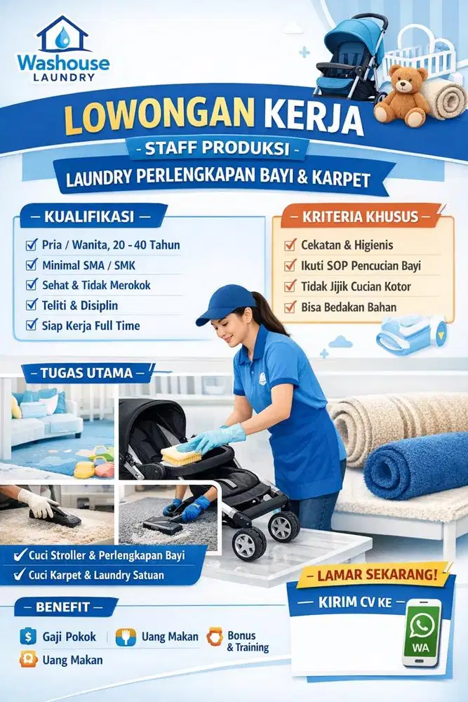 Dibutuhkan Staff Laundry Perlengkapan Bayi & Karpet