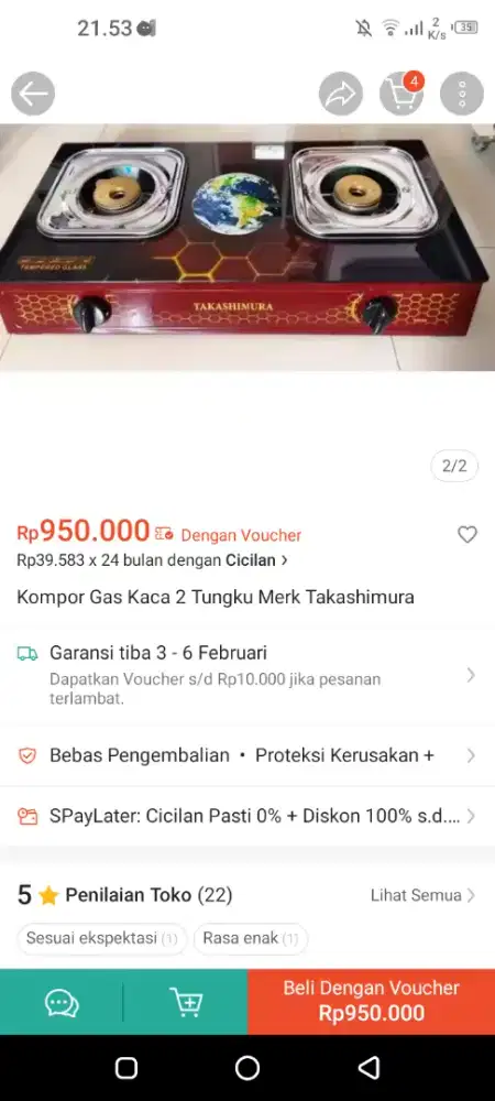 Kompor gas kaca 2 tungku