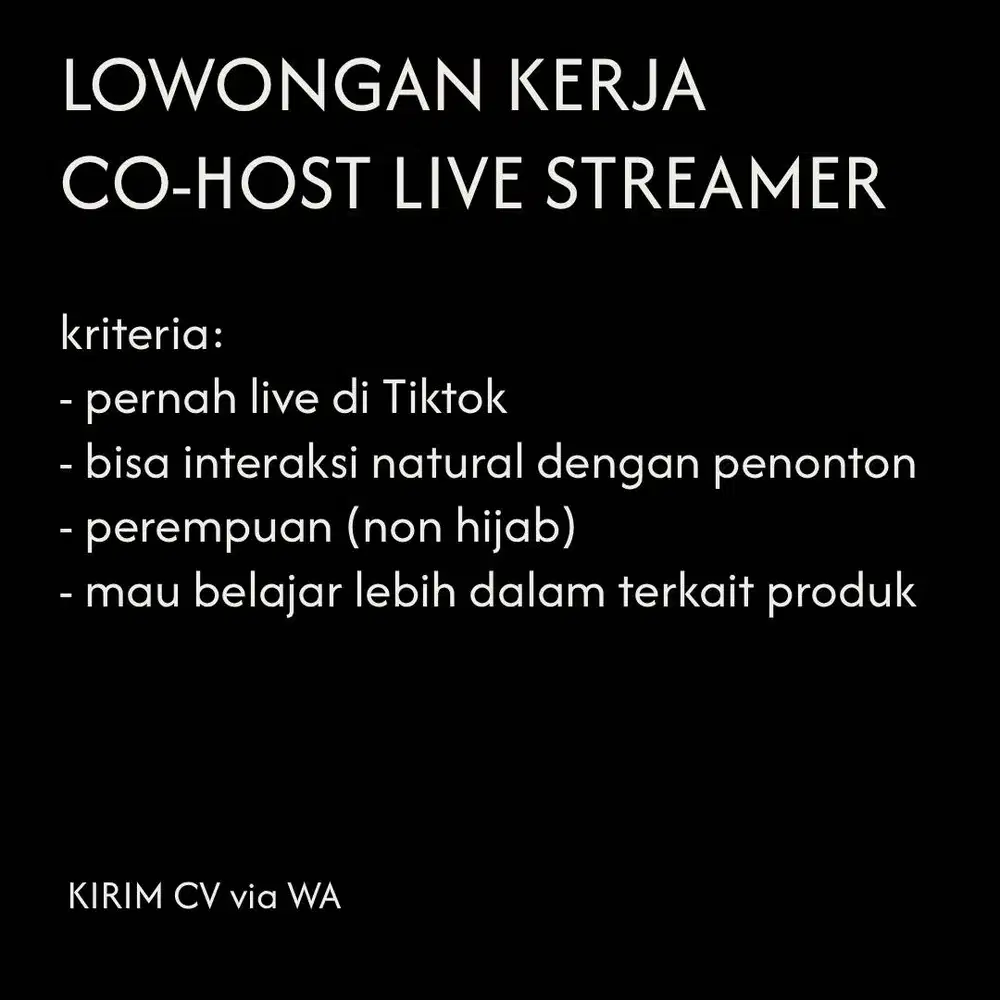 Lowongan Kerja Co Host Live Streaming Tiktok