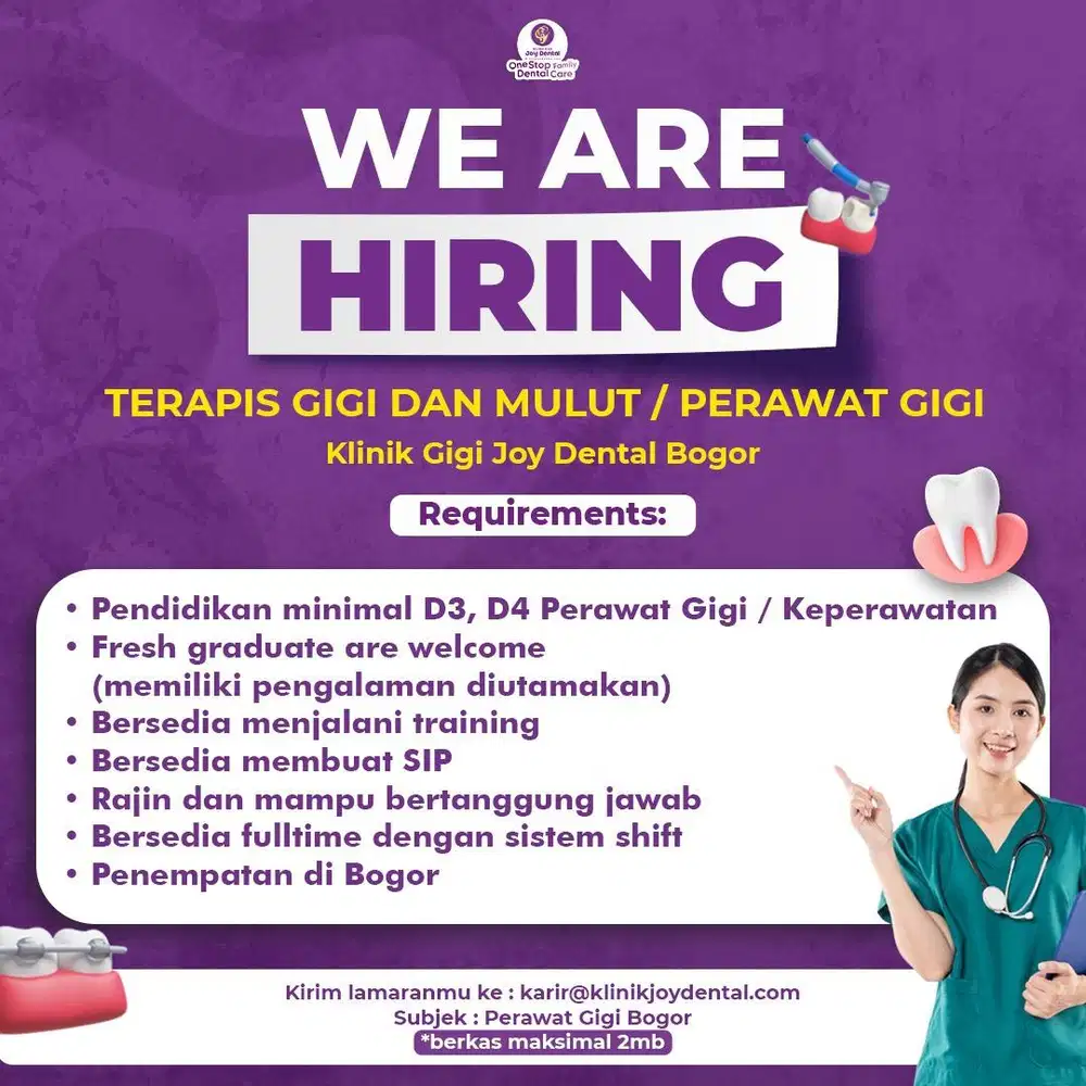 DIBUTUHKAN PERAWAT GIGI AREA BOGOR