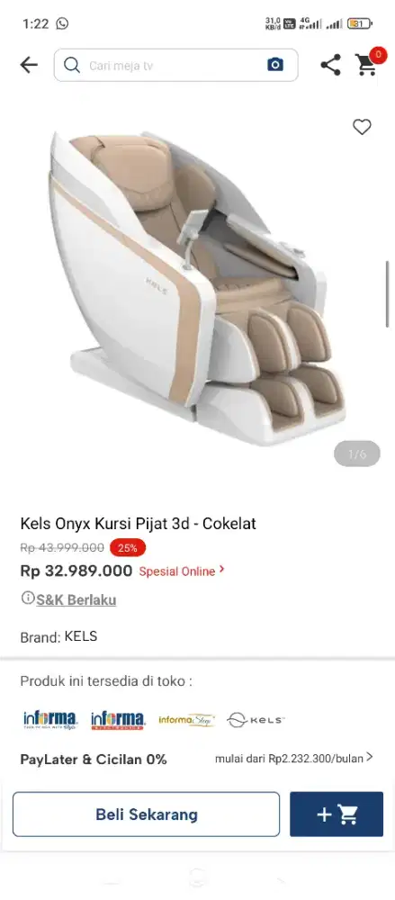 Kursi Pijat Kels onyx 3D bisa kredit tanpa dp