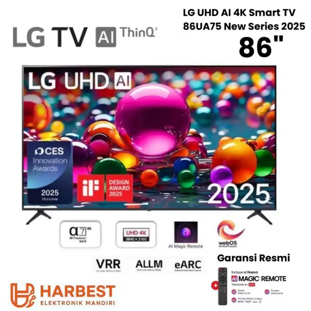TERMURAH! LG UHD AI 4K Smart TV 86 Inch AI SMART REMOTE 86UA75 Dolby