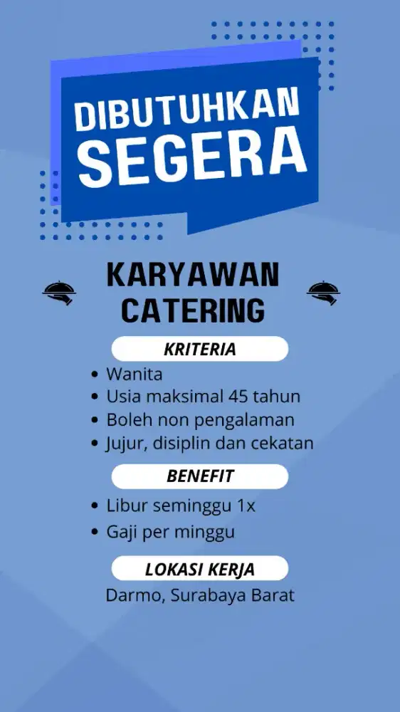 Lowongan Kerja Staff Catering Wanita Surabaya
