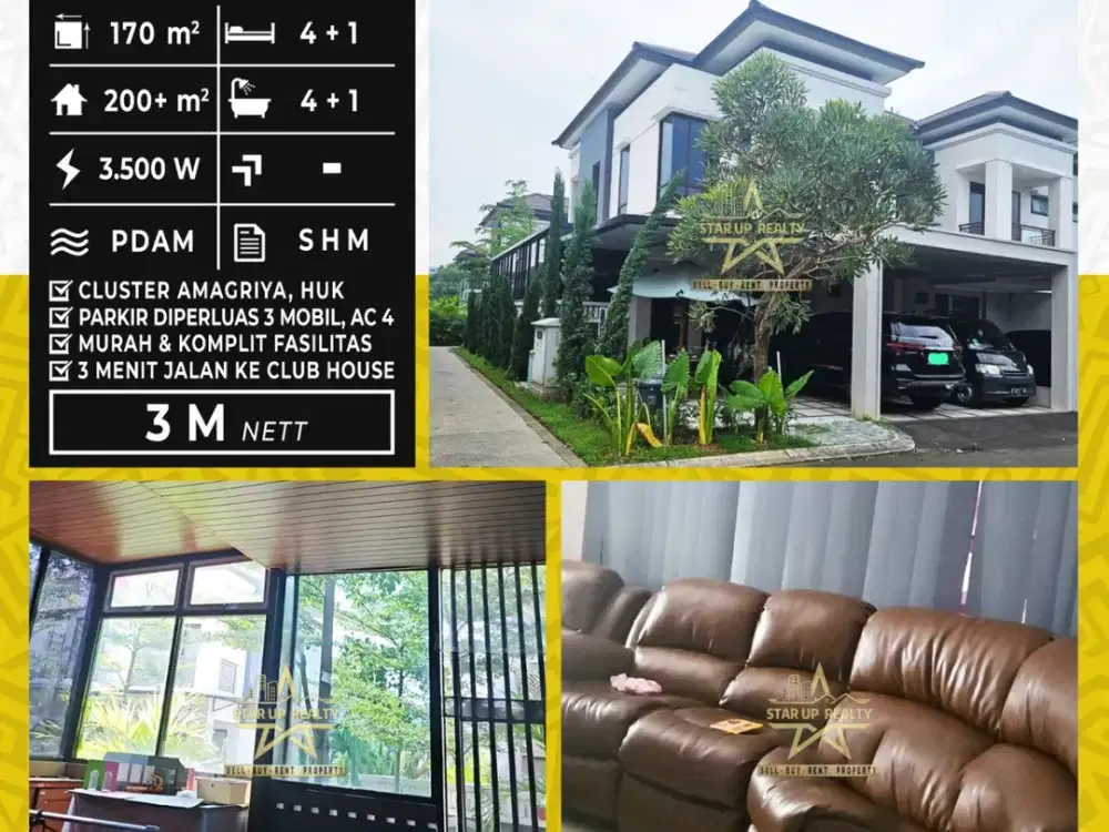 3,4M nego Dijual rumah Hook di Podomoro 2 Lantai parkir mobil sudah diperluas bisa 3 mobil