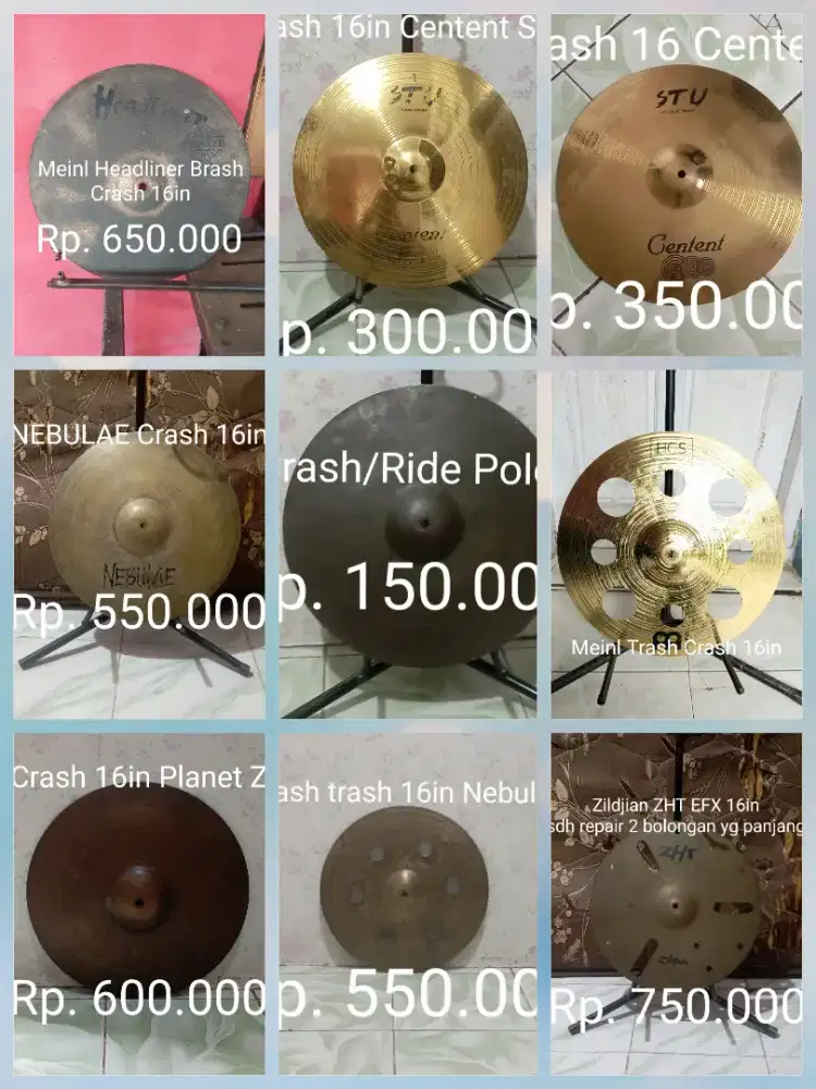 Simbal drum, hit hat, crash, ride, china & splash. Hrg sdh tercantum