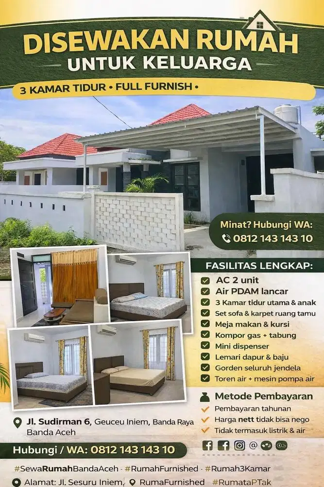 Disewakan rumah siap huni untuk keluarga di Banda Aceh