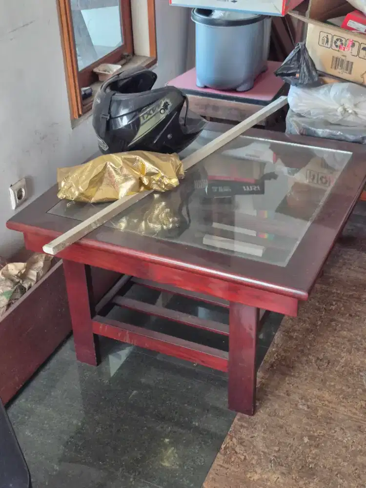 MEJA KAYU JATI ASLI MIX KACA UTK NGETEH NGOPI RUANG TAMU MEJA KELUARGA