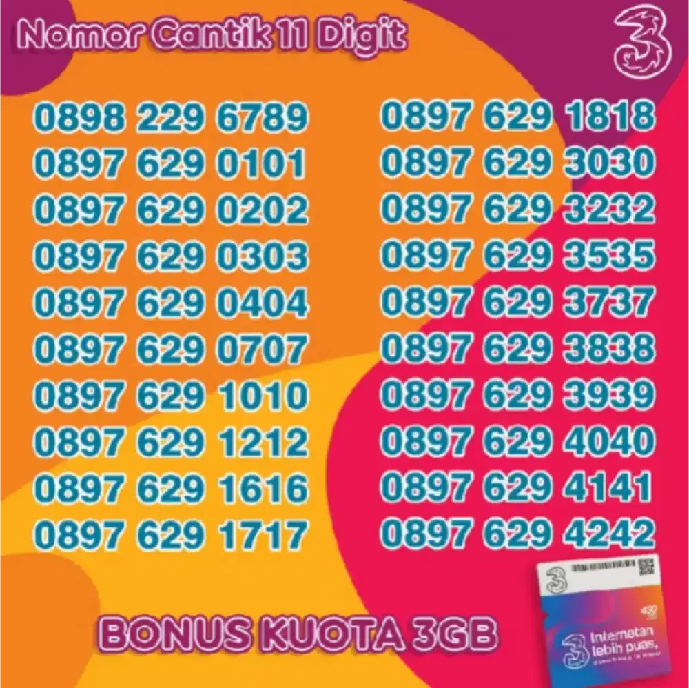 Cek Nomor Cantik Tri Prabayar 11 Digit Triple ABAB AABB dengan harga R