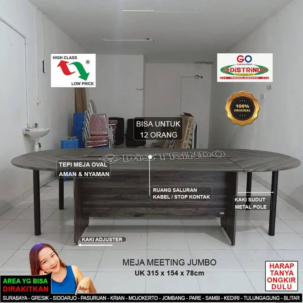 Distrindo - Meja Meeting PREMIUM Kulitas Export TEBAL Halus Tepi Meja