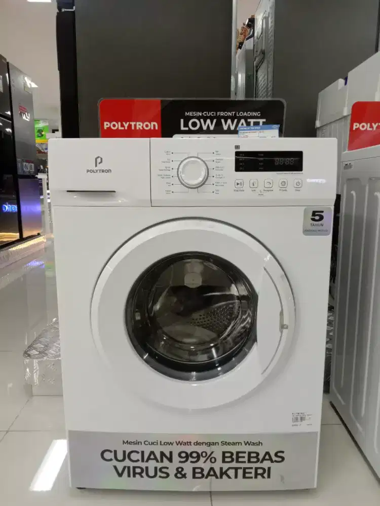 Polytron wm front loading 7kg white promo bunga 0% fre1x/2x cicilan