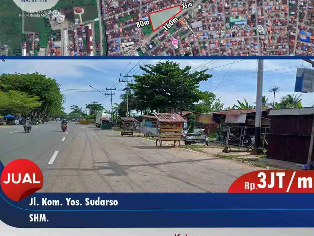 Dijual tanah luas dekat jalan didaerah ramai siap bangun di jl. kom yos sudarso