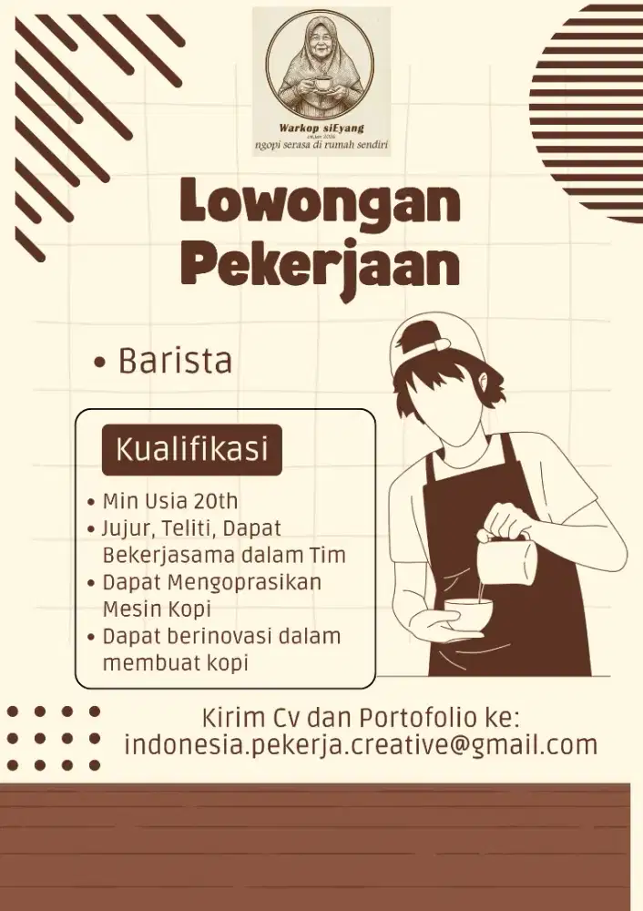 Lowongan pekerjaan BARISTA diutamakan laki - laki