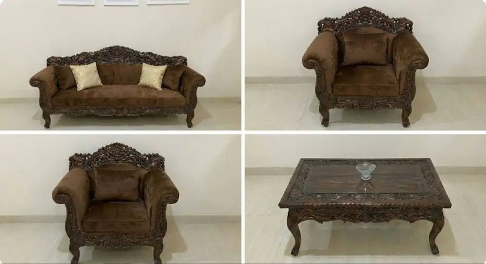 Sofa Jati Klasik Jepara Ukir (Original 1960an)–Bahan Jati Tua Grade A