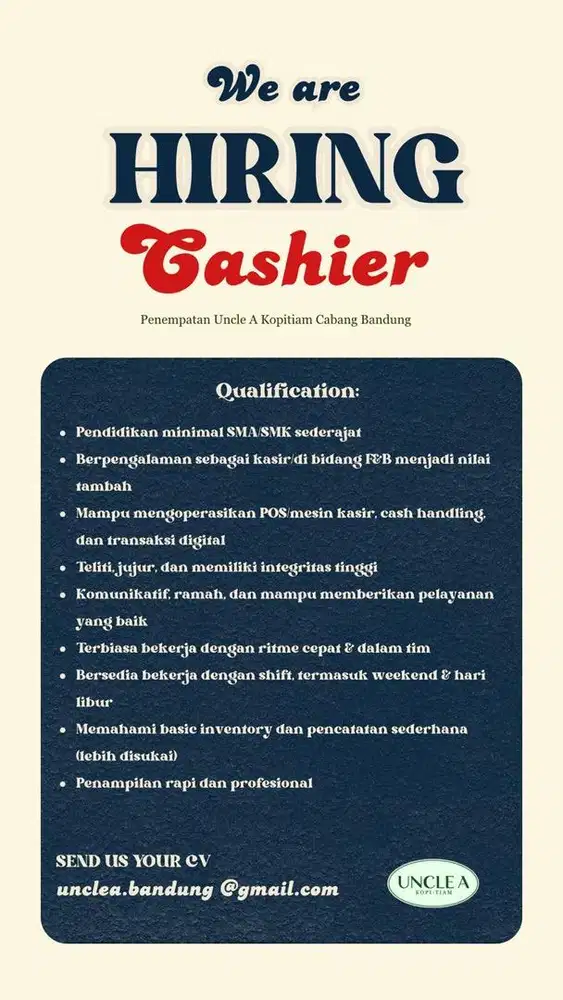 WE ARE HIRING CASHIER & SERVICE
