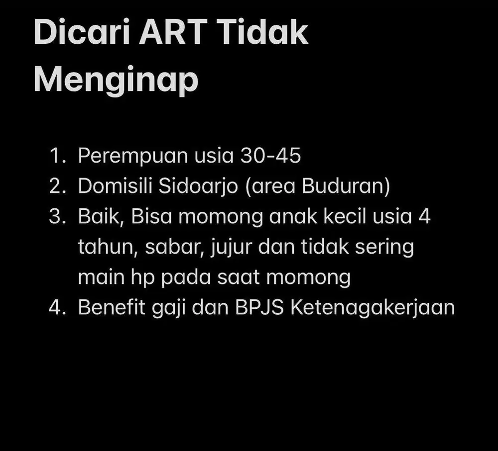 Lowongan Kerja ART Pulang Pergi