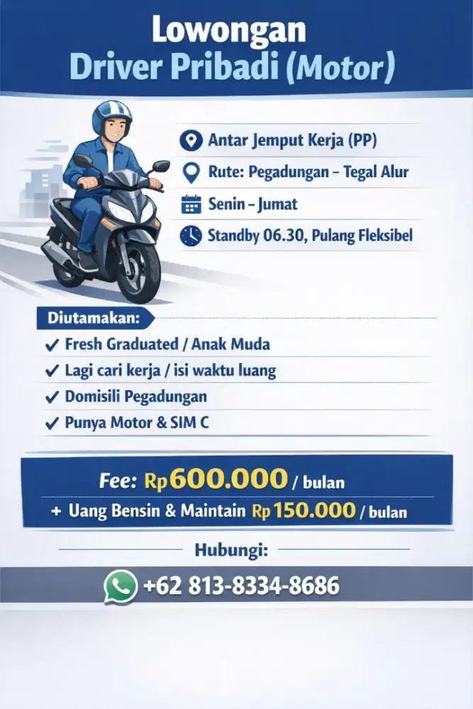 Lowongan Driver Pribadi (Motor) Tanpa Ijazah