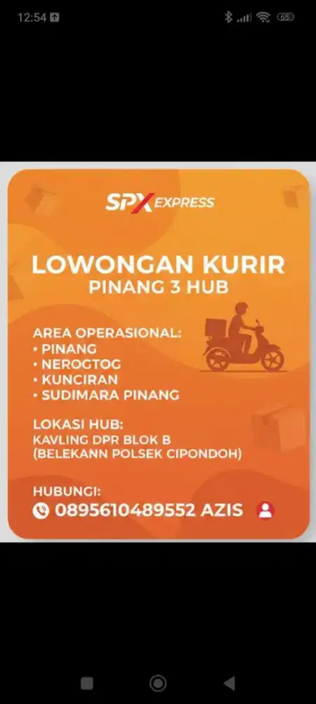 Dibutuhkan segera rider atau kurir mitra untuk area pinang