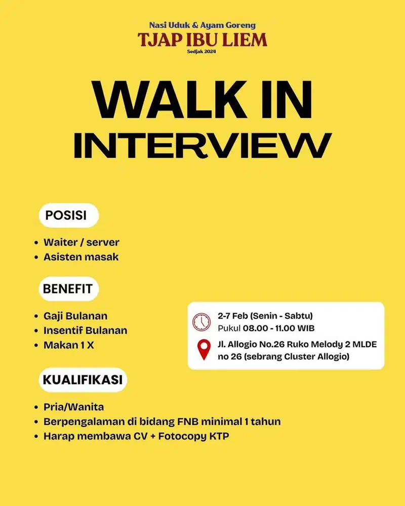 LOKER: ASISTEN MASAK & WAITER/SERVER