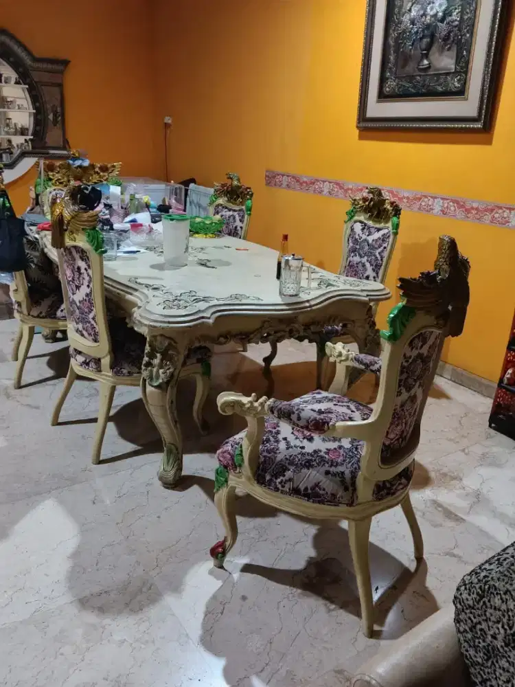 Furniture set meja makan kayu jati