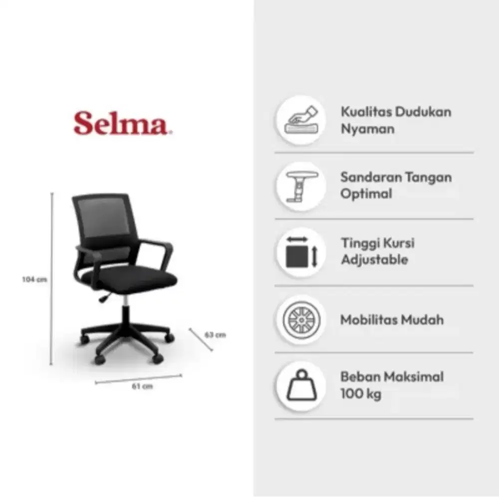 Selma Yale Kursi Kantor Sandaran Rendah -Hitam