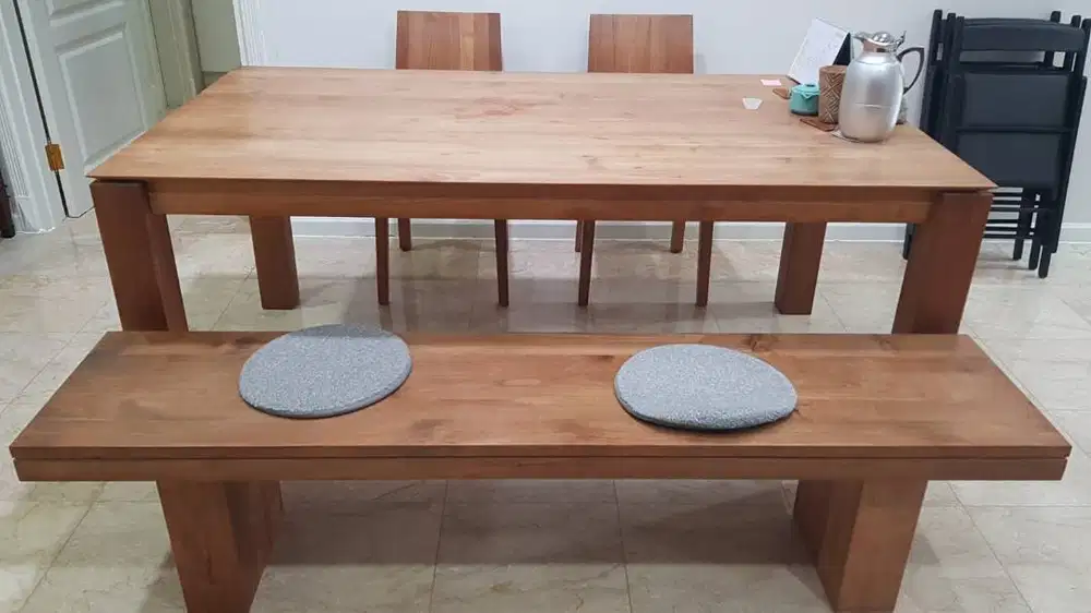 [Full Set] Ethnicraft Dining Set (Table + Bench + 2 Chairs +2 Mirrors)