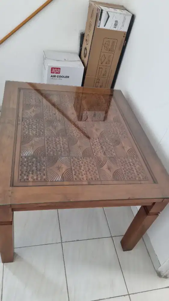 Meja Makan Kayu Jati (+ kaca meja makan)